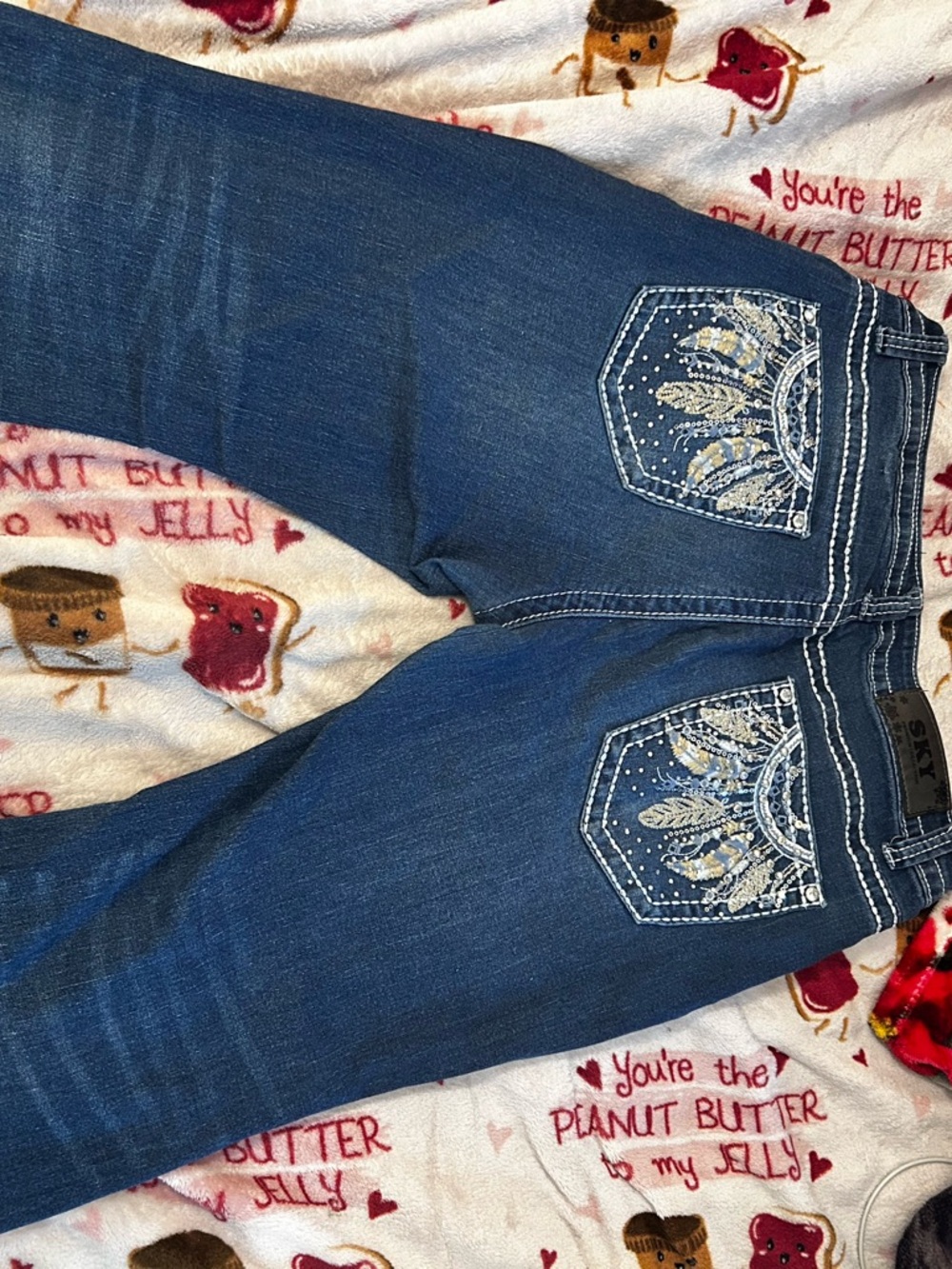 Sky Blue Flare Jeans with Embroidered Back Pockets